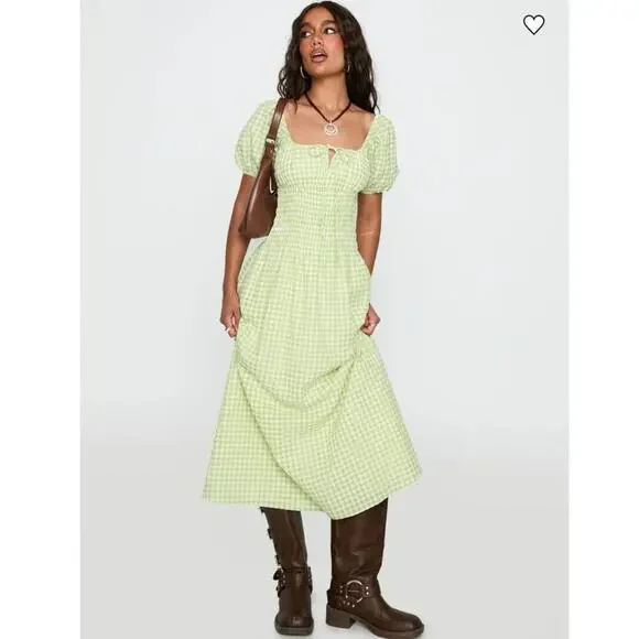 NWOT Princess Polly More Than Butterflies Maxi Dress Green Gingham Size US 2 - Picture 5 of 11